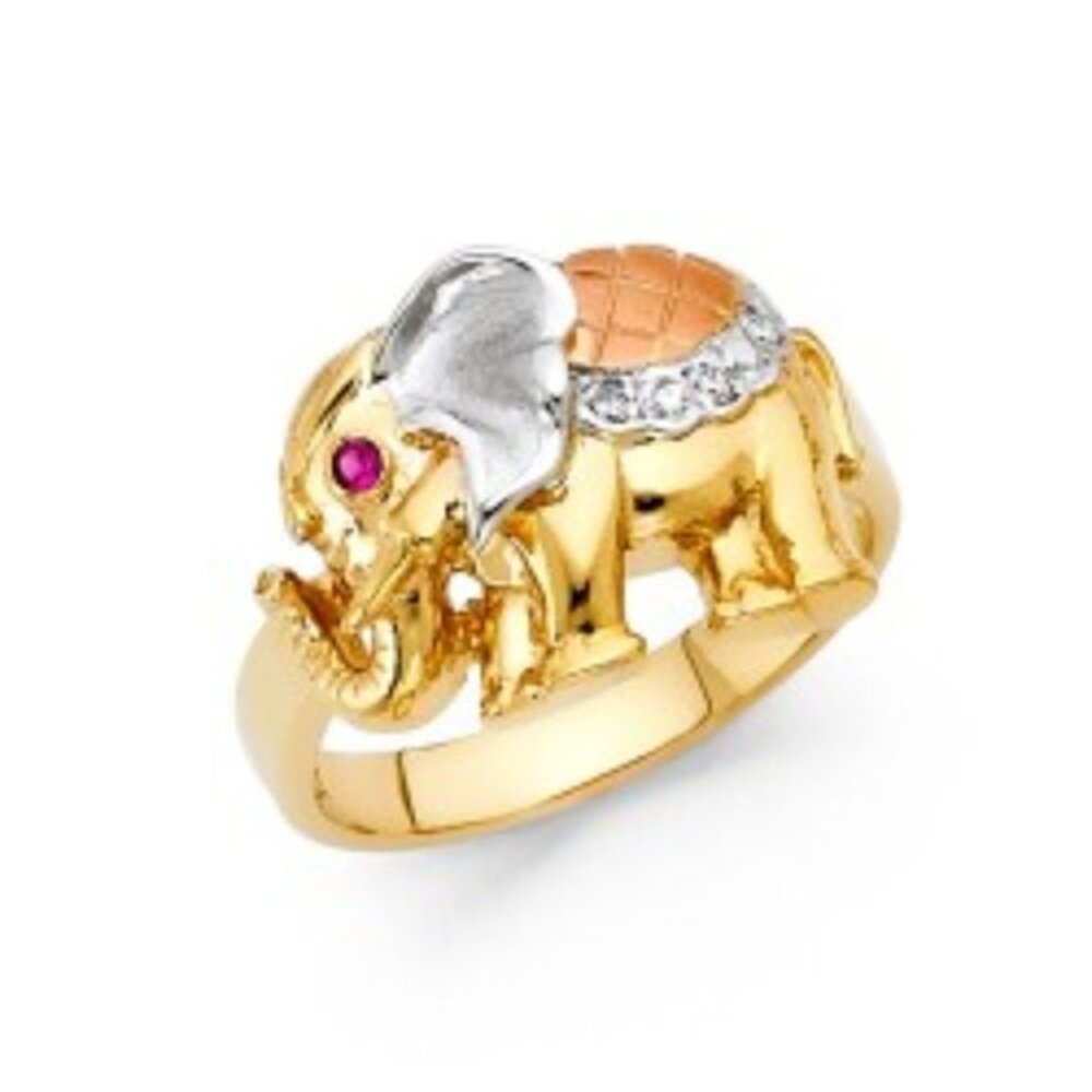 14K Yellow Rose White Gold Elephant Fancy Ring